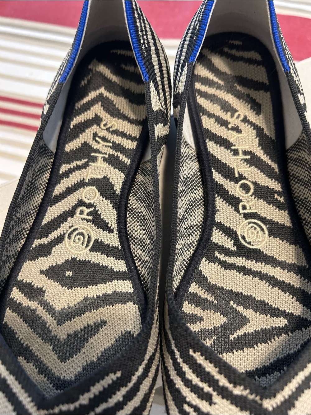 Rothy's Black & Cream Zebra Pointed-Toe Knit Flats - Picture 8 of 9